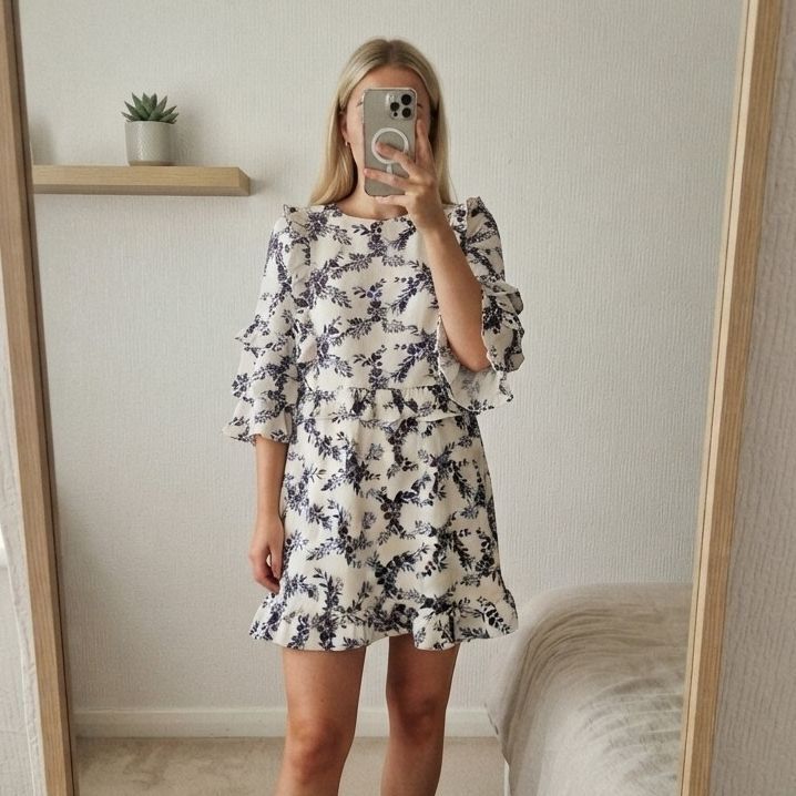 In The Style Women's White and Black Floral Ruffle Dress Size 12 BNWT