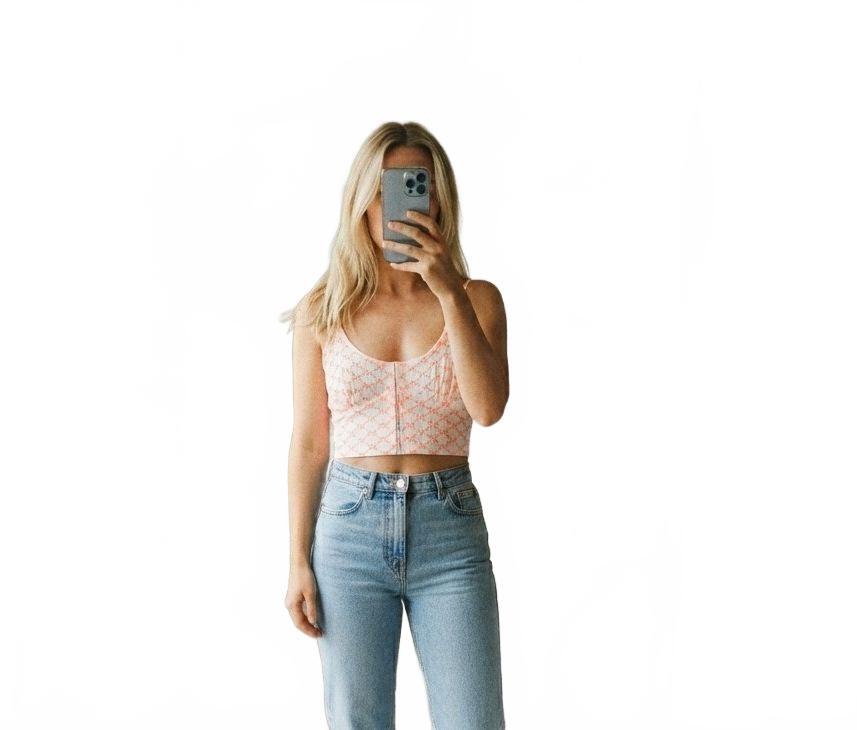 Bershka Orange Embroidered Crop Top with Hook Closure, S, y2k, floral