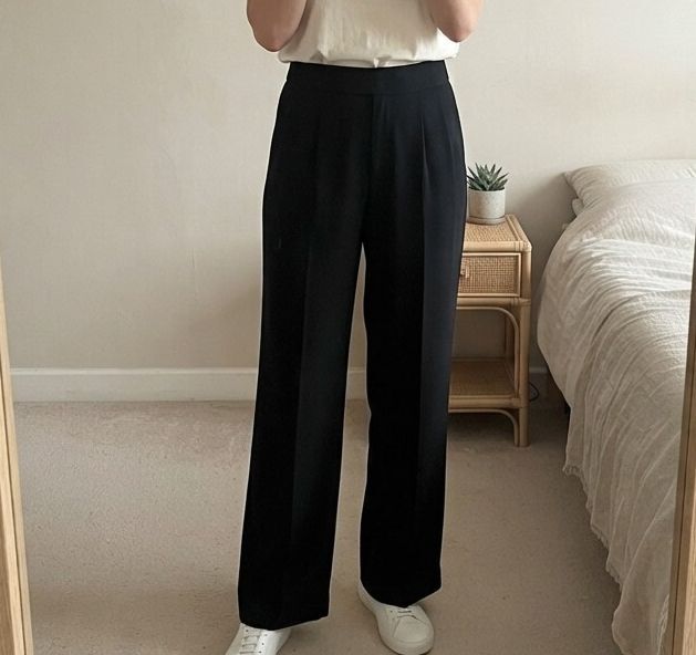 M&S Collection Black Wide Leg Elasticated Smart Tailored Jersey Trousers Size 10