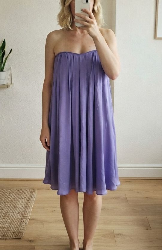 Ted Baker Purple Silk Pleated Strapless Dress Size 3, 100% silk, style XEST