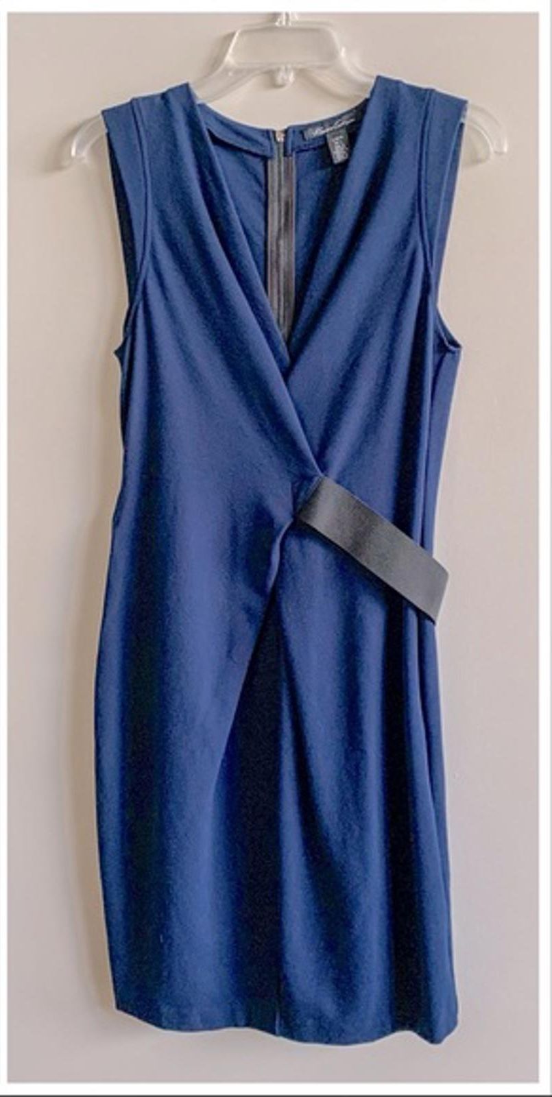 Kenneth Cole New York Navy Sleeveless Faux wrap style Dress with Back Zipper, S