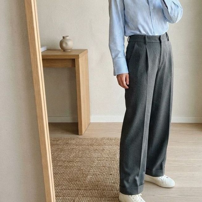 Zara High-Waisted Darted Straight-Leg Trousers, Grey Marl, Sold Out, Size L