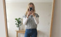 Light Grey Knit Sleeveless Sweater Vest Ribbed & Cable Knit, size L, boxy fit