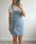Light Wash Denim Pinafore Dungaree Skort Dress with Zip Detail, size S, Zandi