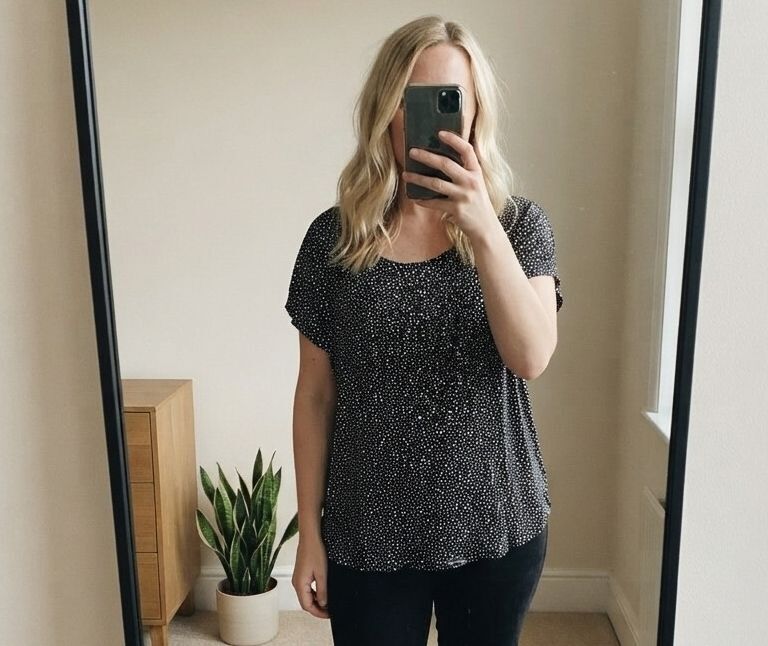 DIDI Black and White Polka Dot Short Sleeve Top Medium