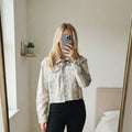 Grey Snakeskin Print Cropped Denim Jacket Raw Hem S, oversized, boxy, blogger