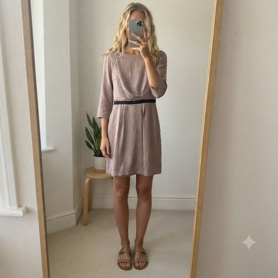 Topshop Women's Taupe Dress with Black Waist Detail, UK Size 10