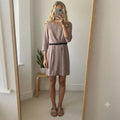 Topshop Women's Taupe Dress with Black Waist Detail, UK Size 10