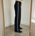 Whistles Black Wide Leg Trousers with Side Stripe UK 12, high waisted, formal