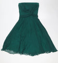 Warehouse Spotlight Elegant Green Strapless Chiffon Dress with Pleated Detail 14