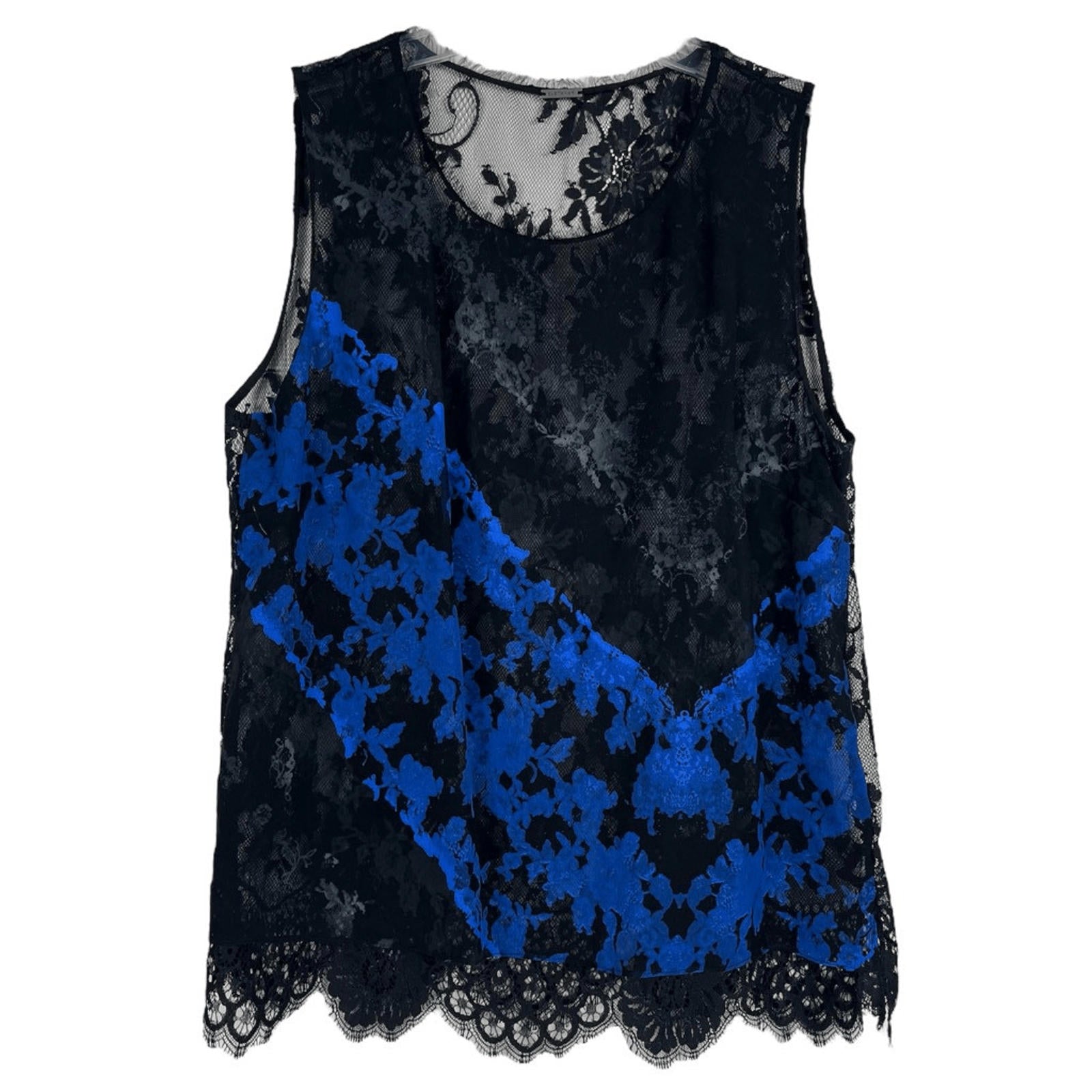 Elie Tahari Black and Blue Lace Sleeveless Top, luxury, designer, size M